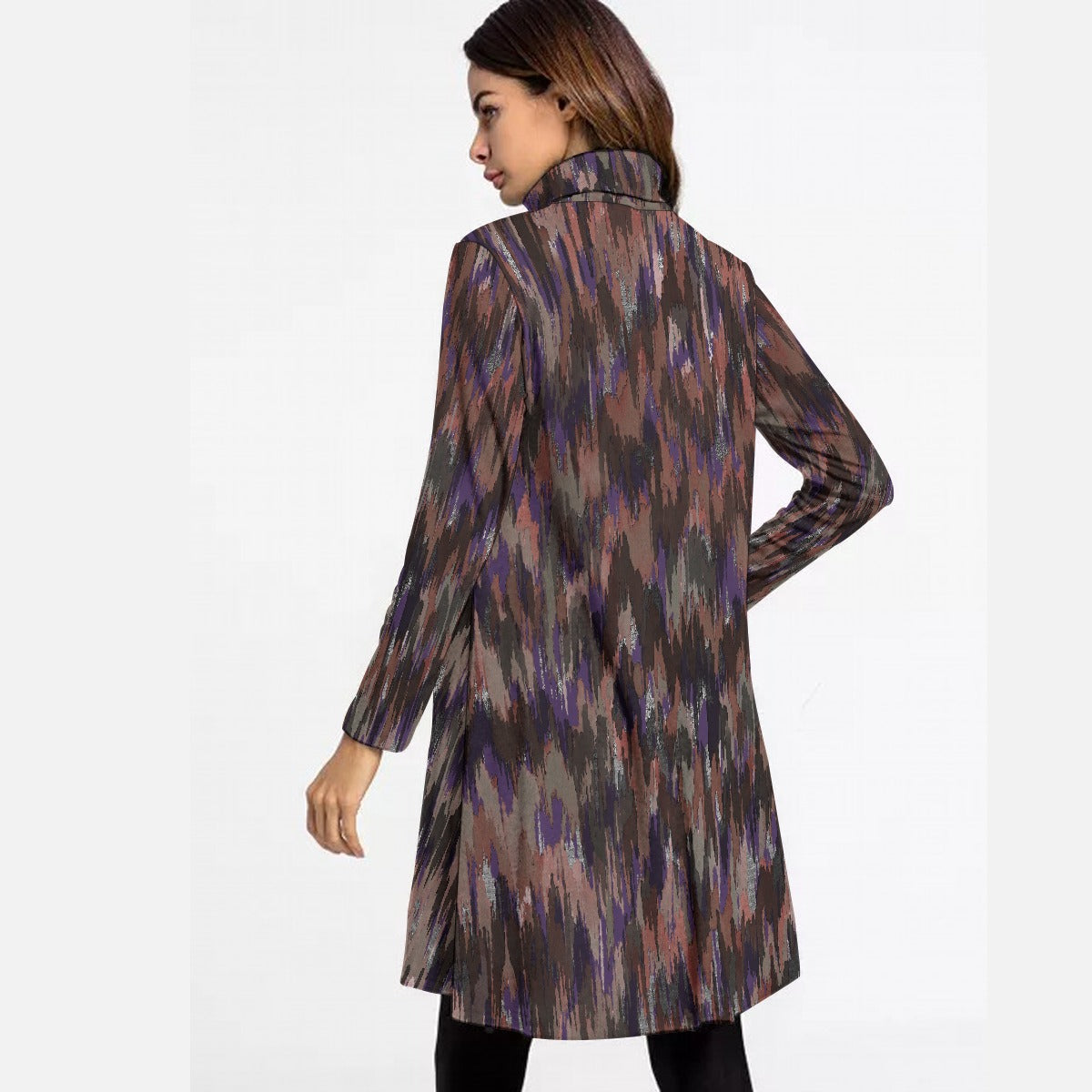 All-Over Print Women's High Neck Dress With Long Sleeve