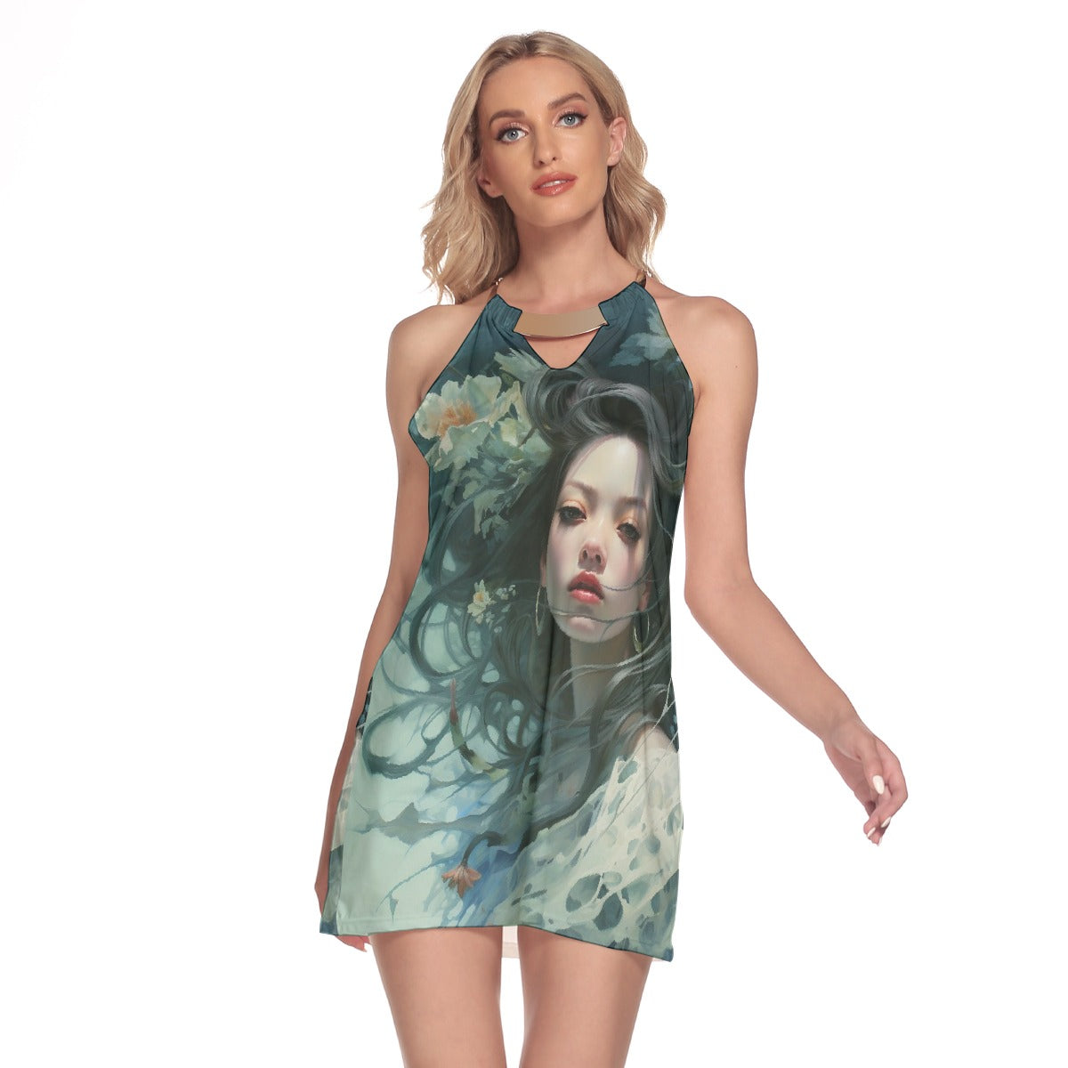 All-Over Print Women's Round Neck Above Knee Dress