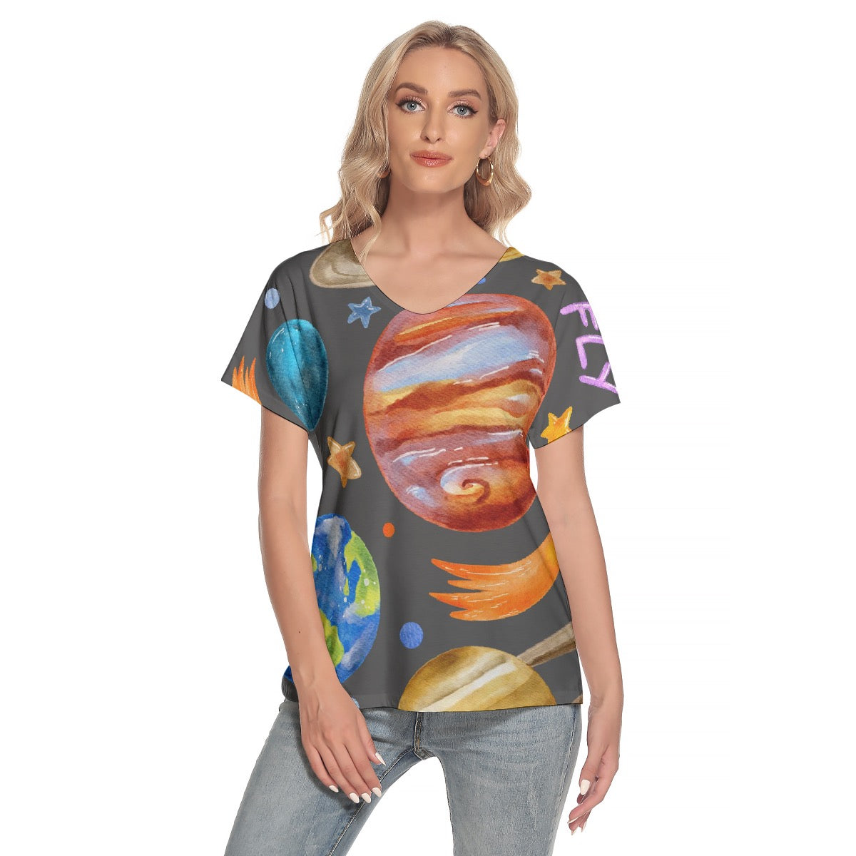 All-Over Print Women's Loose V-neck Short Sleeve T-shirt