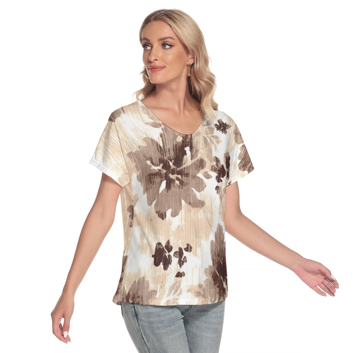 All-Over Print Women's Loose V-neck Short Sleeve T-shirt