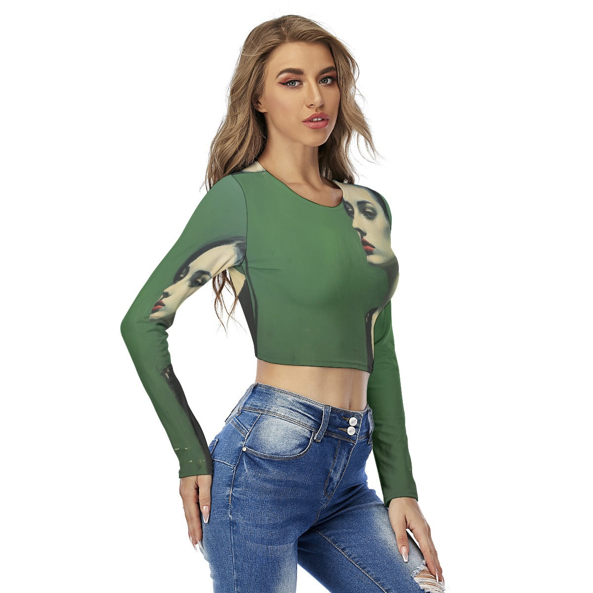 All-Over Print Women's Round Neck Crop Top T-Shirt