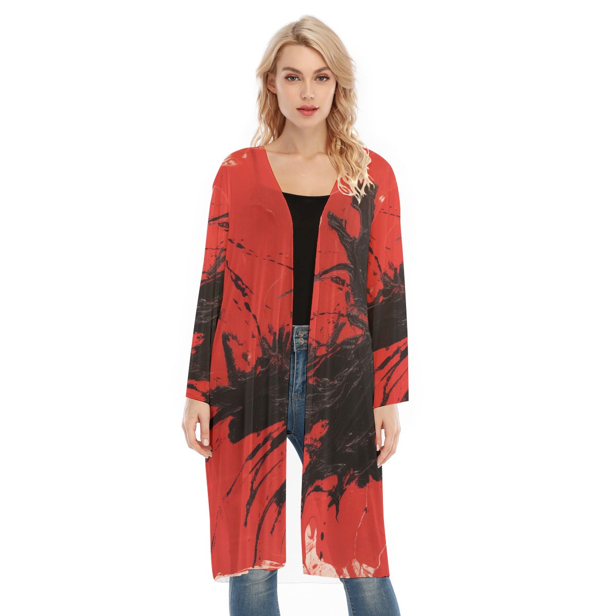 All- Over Print Women's Long Sleeve Mesh Cardigan