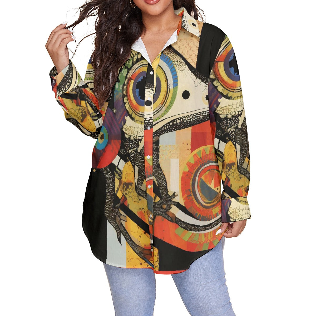 All-Over Print Women's Shirt With Long Sleeve(Plus Size)