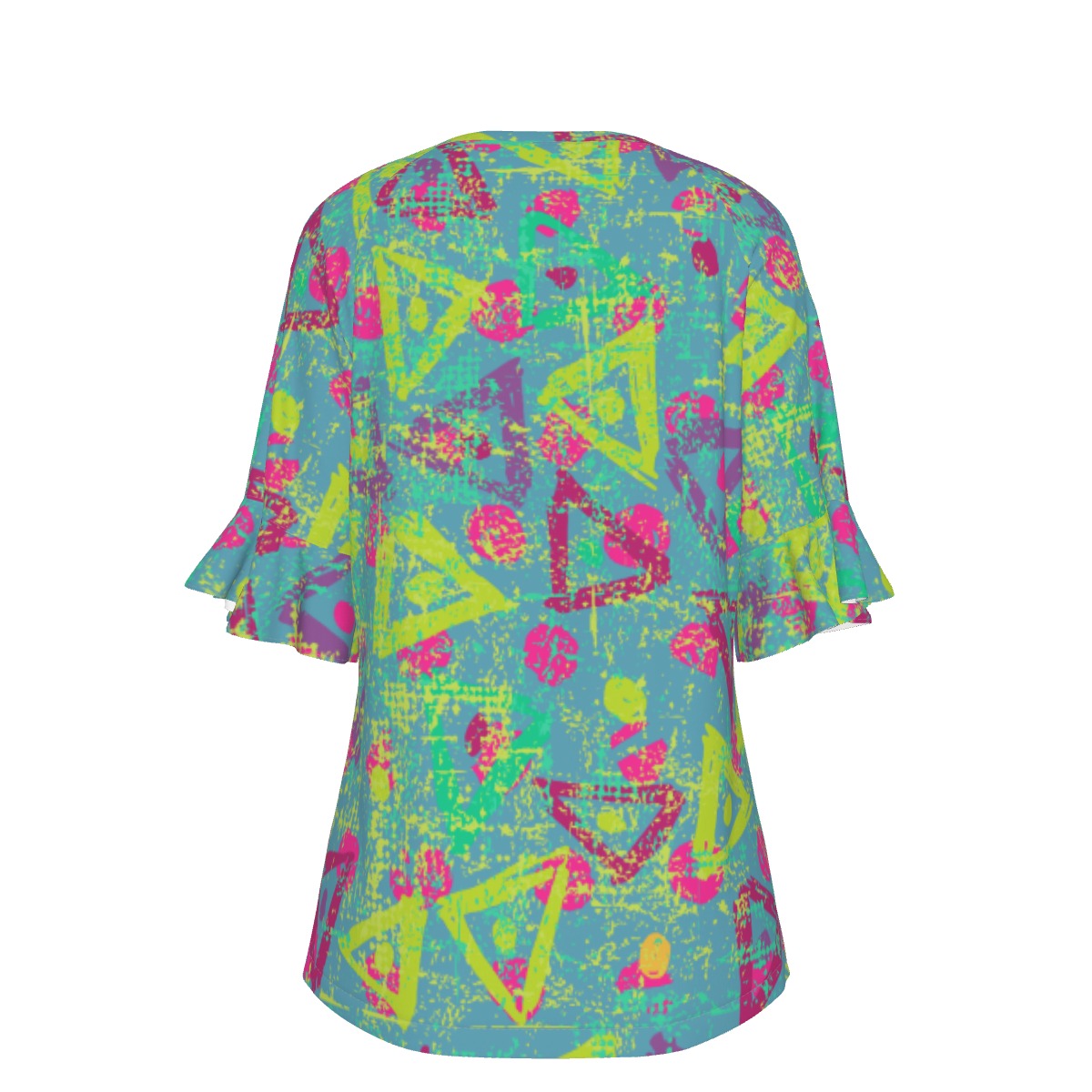 All-Over Print V-neck Women's T-shirt With Bell Sleeve