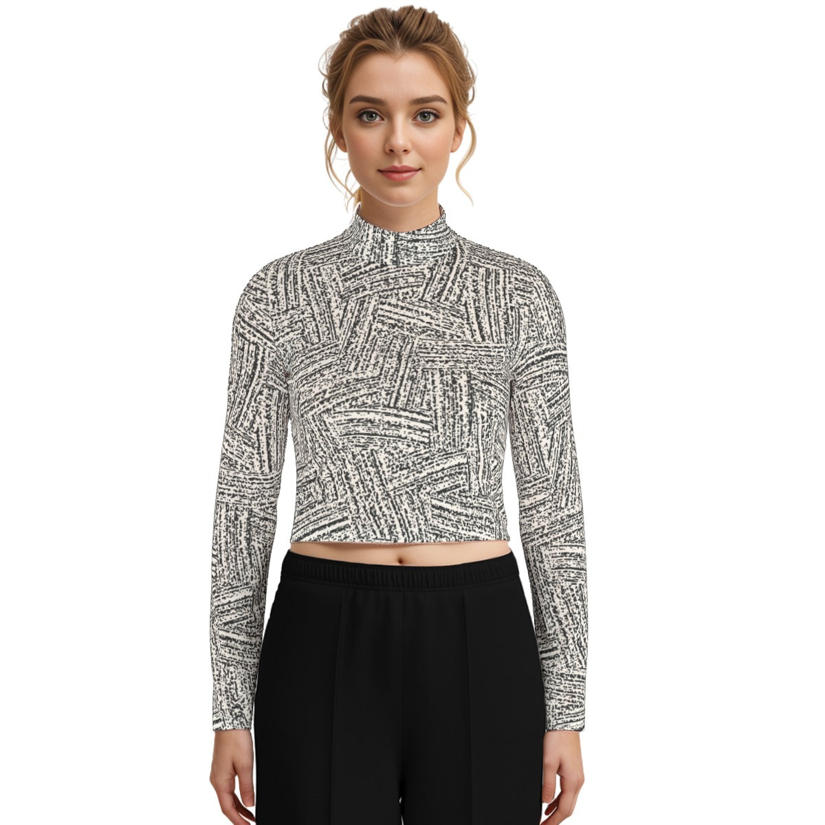 Eco-Friendly All-Over Print Women's Turtleneck T-shirt With Long Sleeve