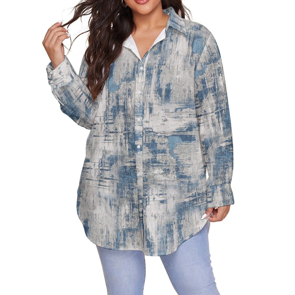 All-Over Print Women's Shirt With Long Sleeve(Plus Size)