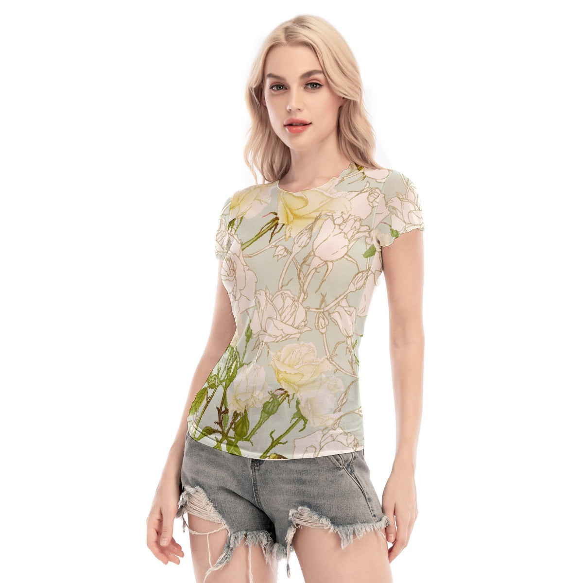 All-Over Print Women's Short Sleeve Mesh Blouse