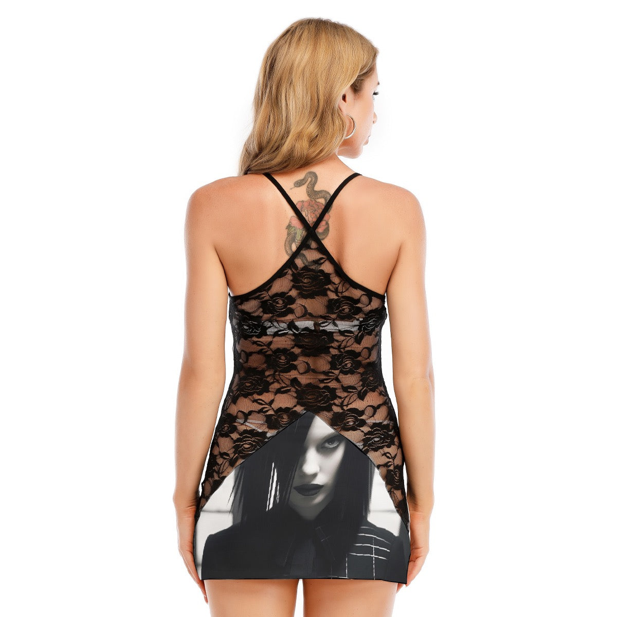 All-Over Print Women's Black Lace Cami Dress