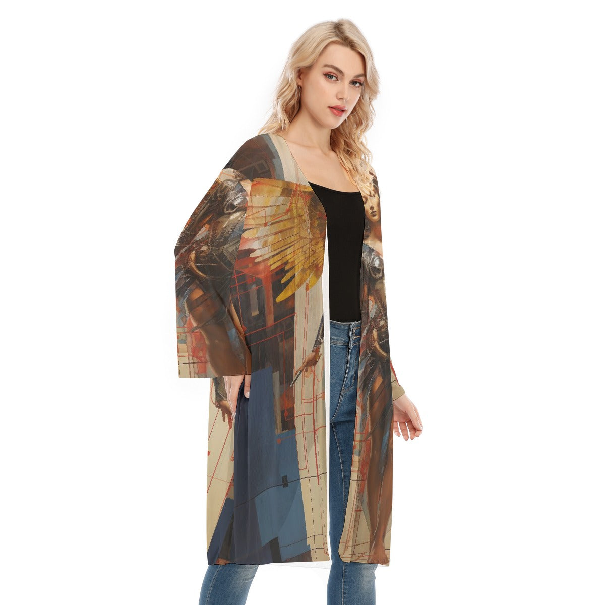 All- Over Print Women's Long Sleeve Mesh Cardigan