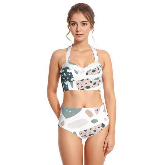 All-Over Print Women's Swimsuit Set With Halter