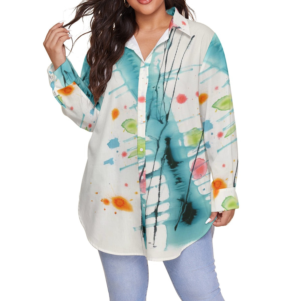 All-Over Print Women's Shirt With Long Sleeve(Plus Size)