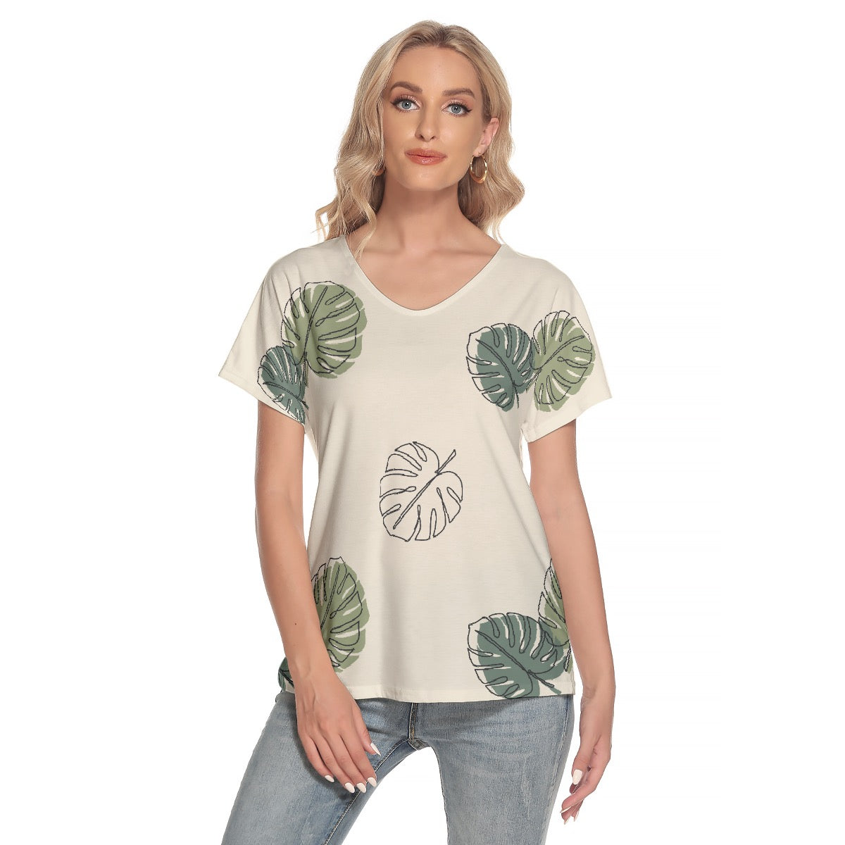 All-Over Print Women's Loose V-neck Short Sleeve T-shirt