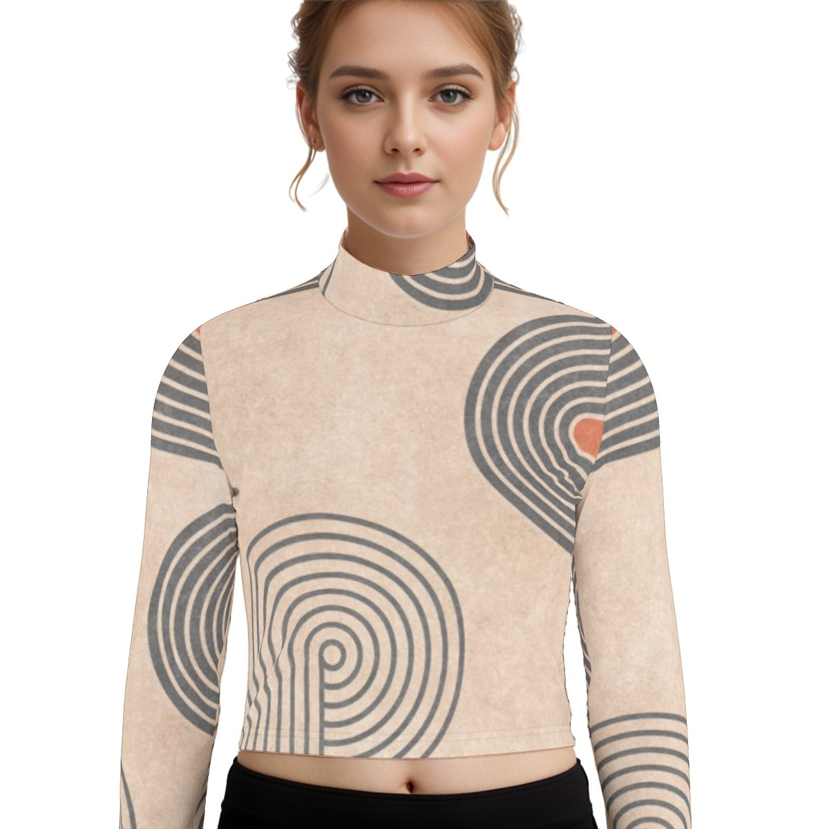 Eco-Friendly All-Over Print Women's Turtleneck T-shirt With Long Sleeve