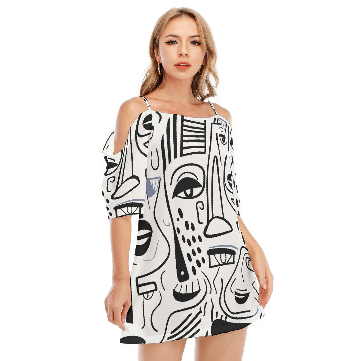 All-Over Print Women's Off-shoulder Cami Dress