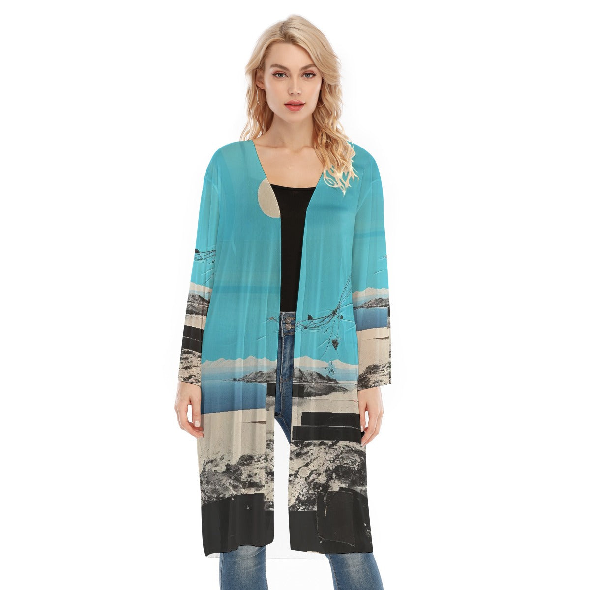 All- Over Print Women's Long Sleeve Mesh Cardigan