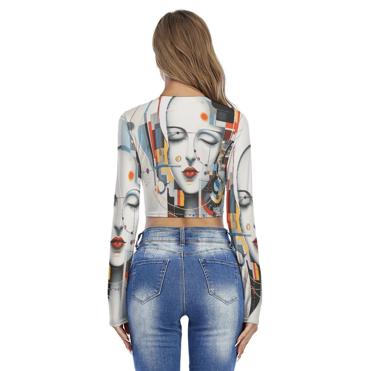 All-Over Print Women's Round Neck Crop Top T-Shirt