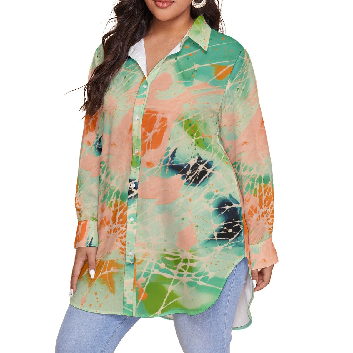 All-Over Print Women's Shirt With Long Sleeve(Plus Size)