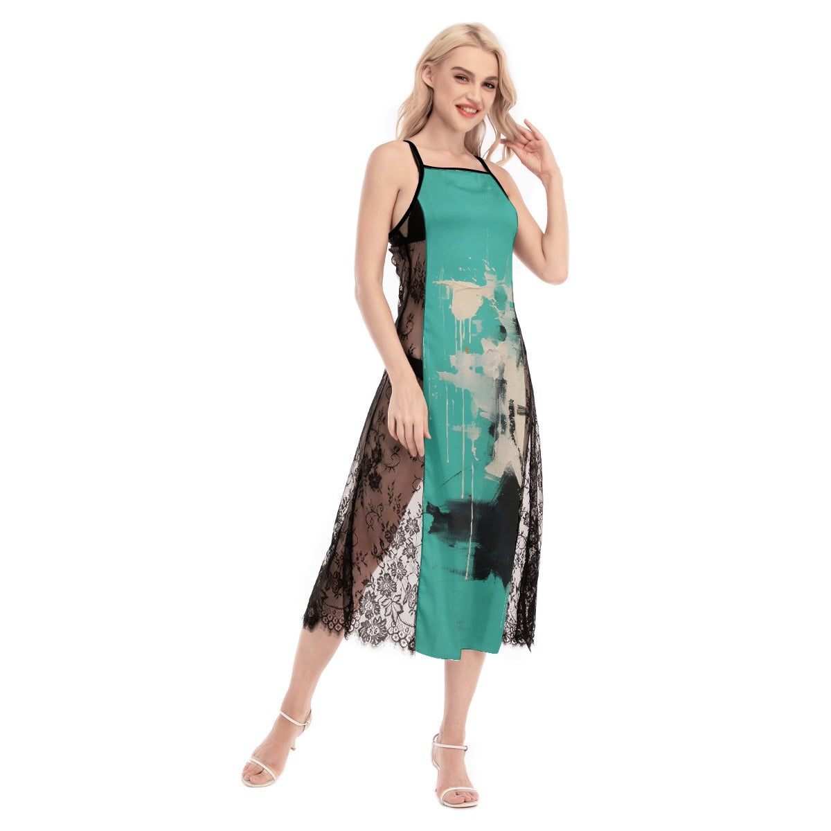 All-Over Print Women's Lace Cami Cross Back Dress