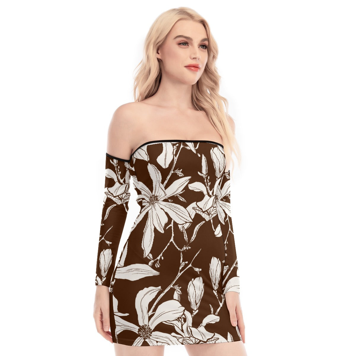 All-Over Print Women's Off-shoulder Back Lace-up Dress