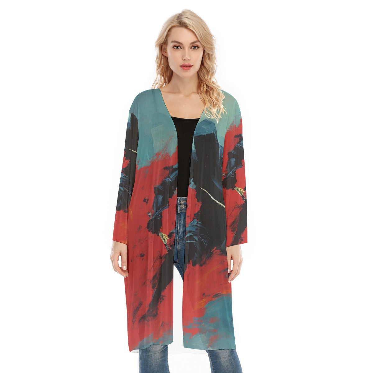 All- Over Print Women's Long Sleeve Mesh Cardigan