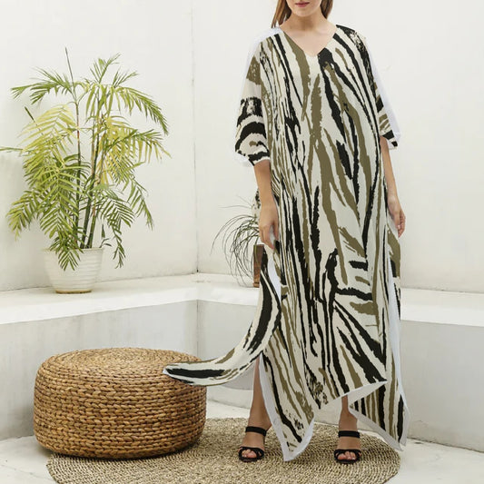 All-Over Print Women's Imitation Silk V-neck Kaftan Robe