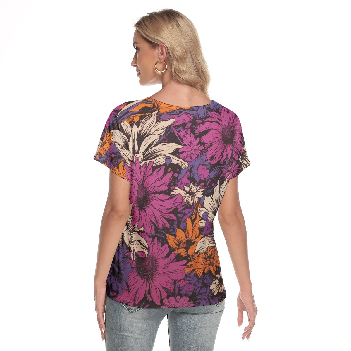 All-Over Print Women's Loose V-neck Short Sleeve T-shirt