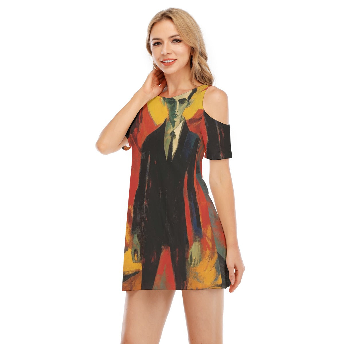 All-Over Print Women's Cold Shoulder Dress | 190GSM Cotton