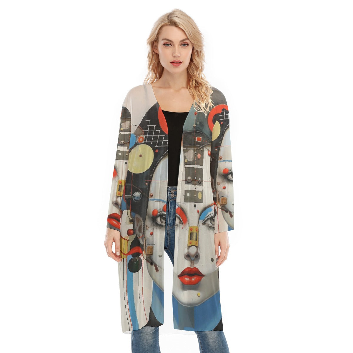 All- Over Print Women's Long Sleeve Mesh Cardigan