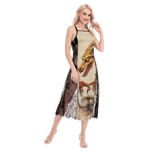 All-Over Print Women's Lace Cami Cross Back Dress