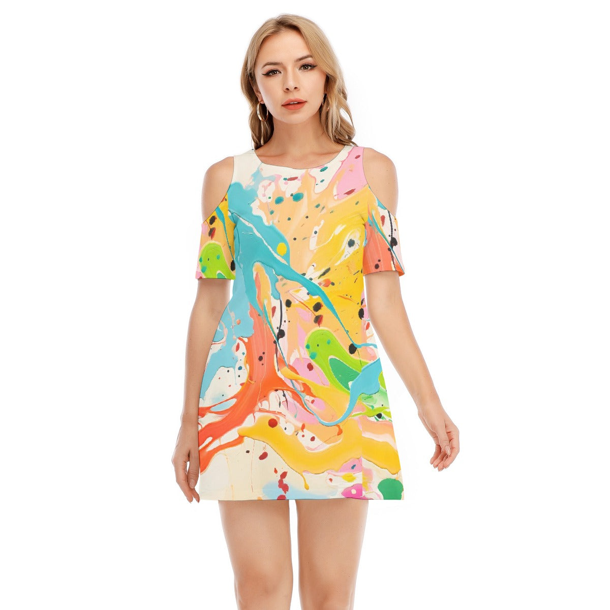 All-Over Print Women's Cold Shoulder Dress | 190GSM Cotton