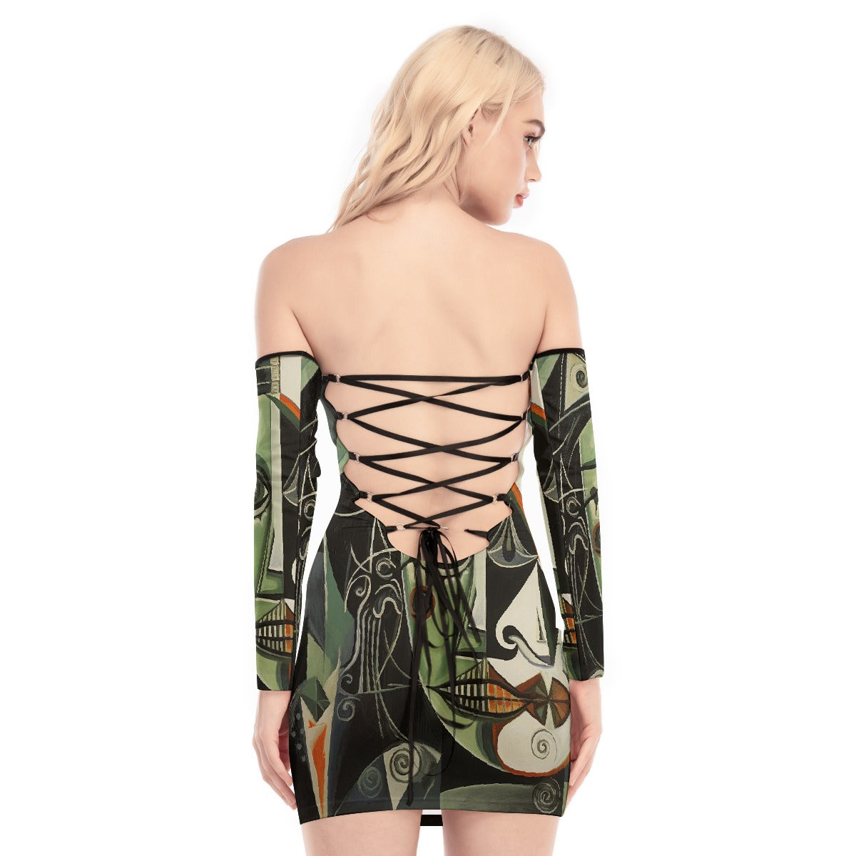 All-Over Print Women's Off-shoulder Back Lace-up Dress