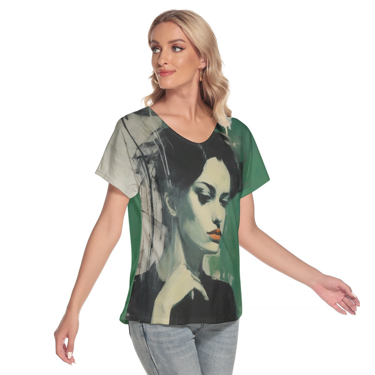 All-Over Print Women's Loose V-neck Short Sleeve T-shirt