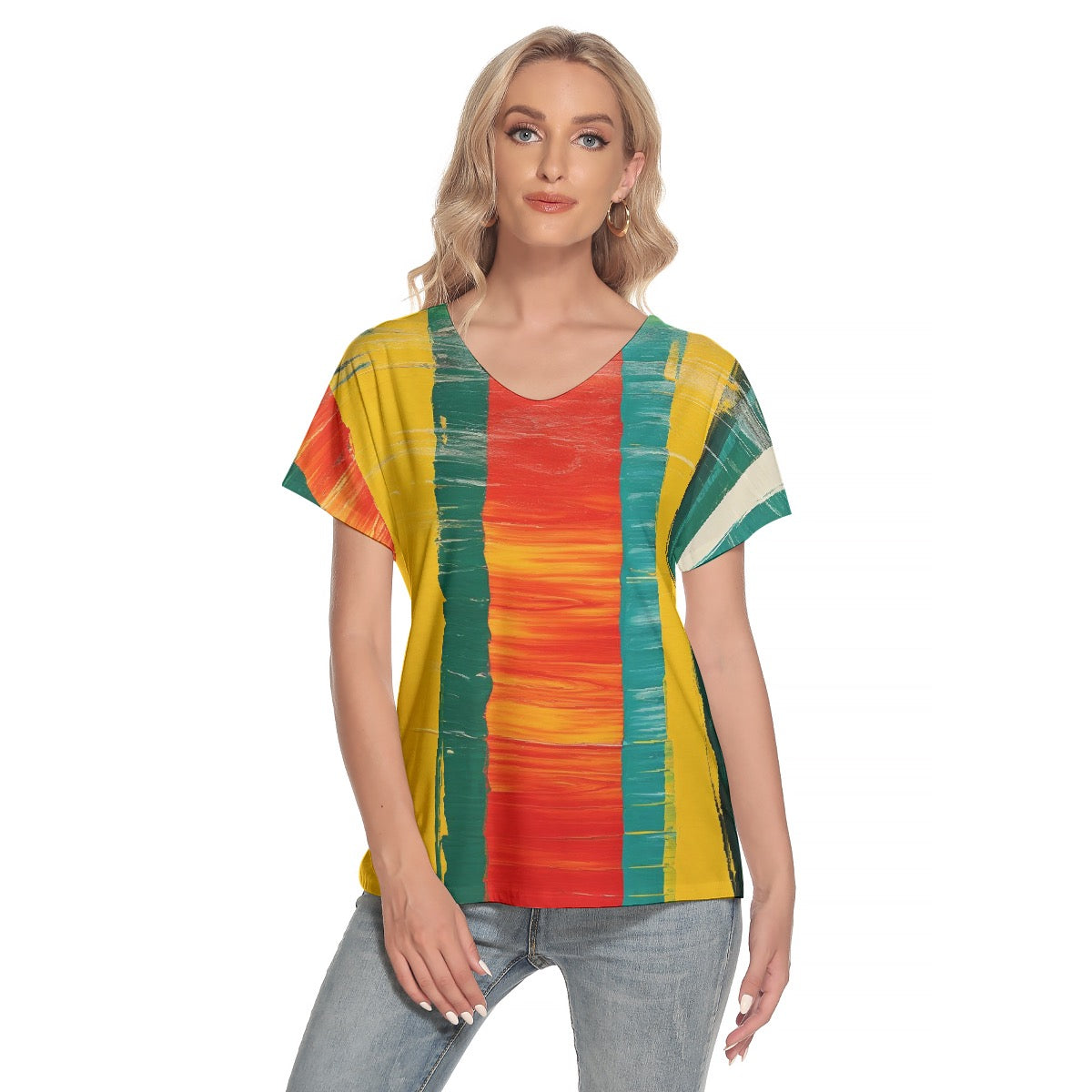 All-Over Print Women's Loose V-neck Short Sleeve T-shirt