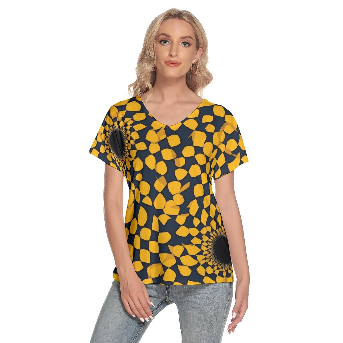 All-Over Print Women's Loose V-neck Short Sleeve T-shirt