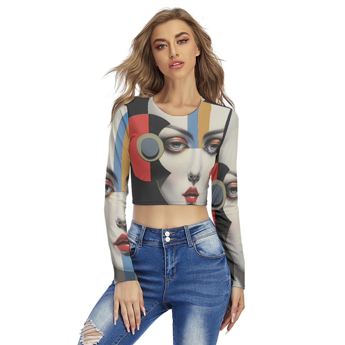 All-Over Print Women's Round Neck Crop Top T-Shirt