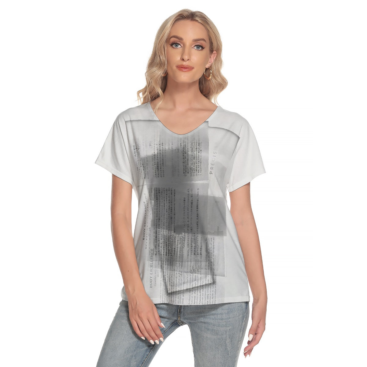 All-Over Print Women's Loose V-neck Short Sleeve T-shirt