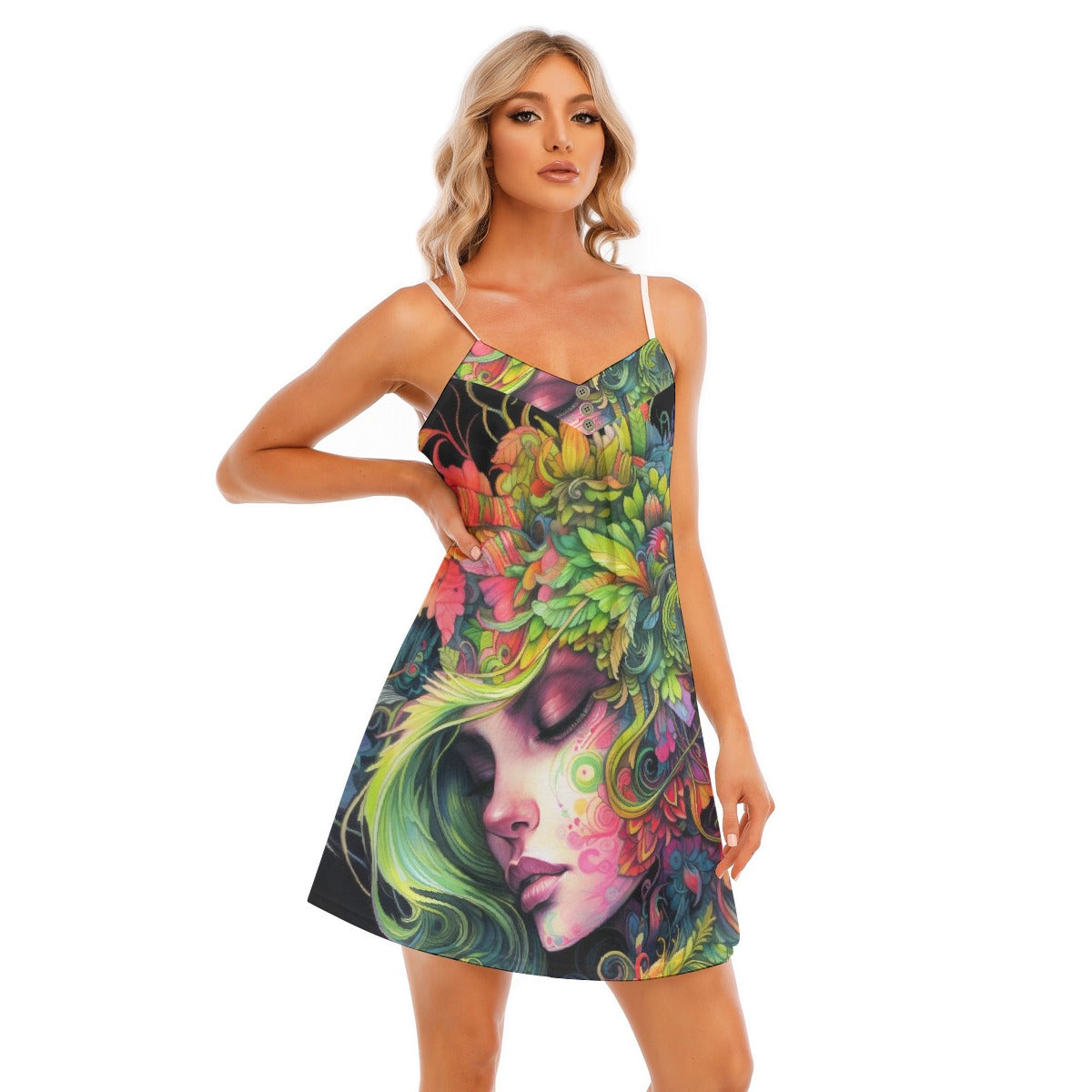 All-Over Print Women's V-neck Cami Dress