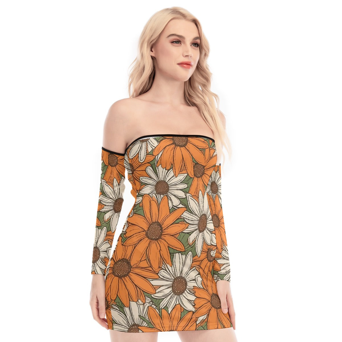 All-Over Print Women's Off-shoulder Back Lace-up Dress