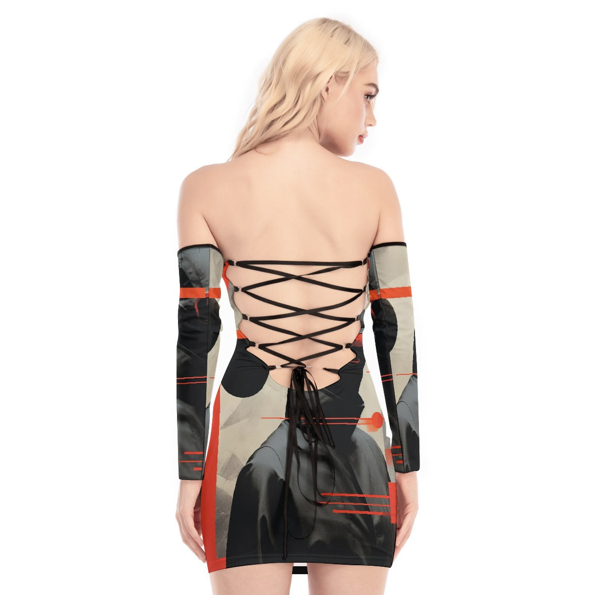 All-Over Print Women's Off-shoulder Back Lace-up Dress