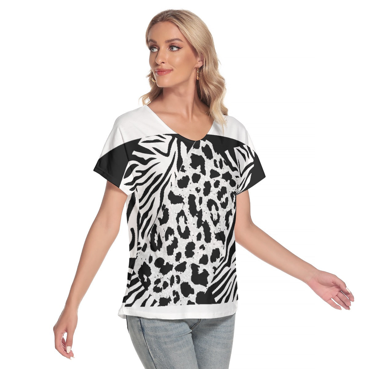 All-Over Print Women's Loose V-neck Short Sleeve T-shirt