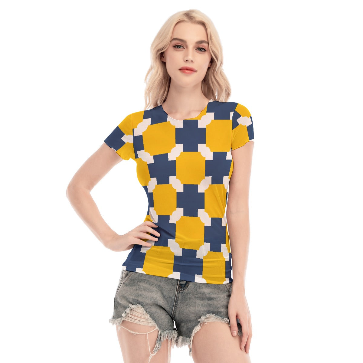 All-Over Print Women's Short Sleeve Mesh Blouse