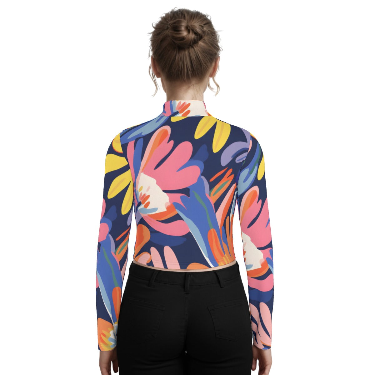 Eco-Friendly All-Over Print Women's Turtleneck T-shirt With Long Sleeve