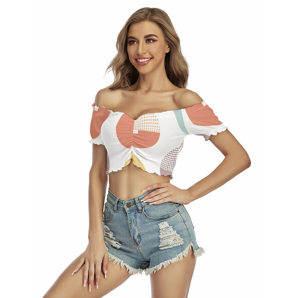 All-Over Print Women's One-shoulder Off-the-navel Short Sleeve T-shirt