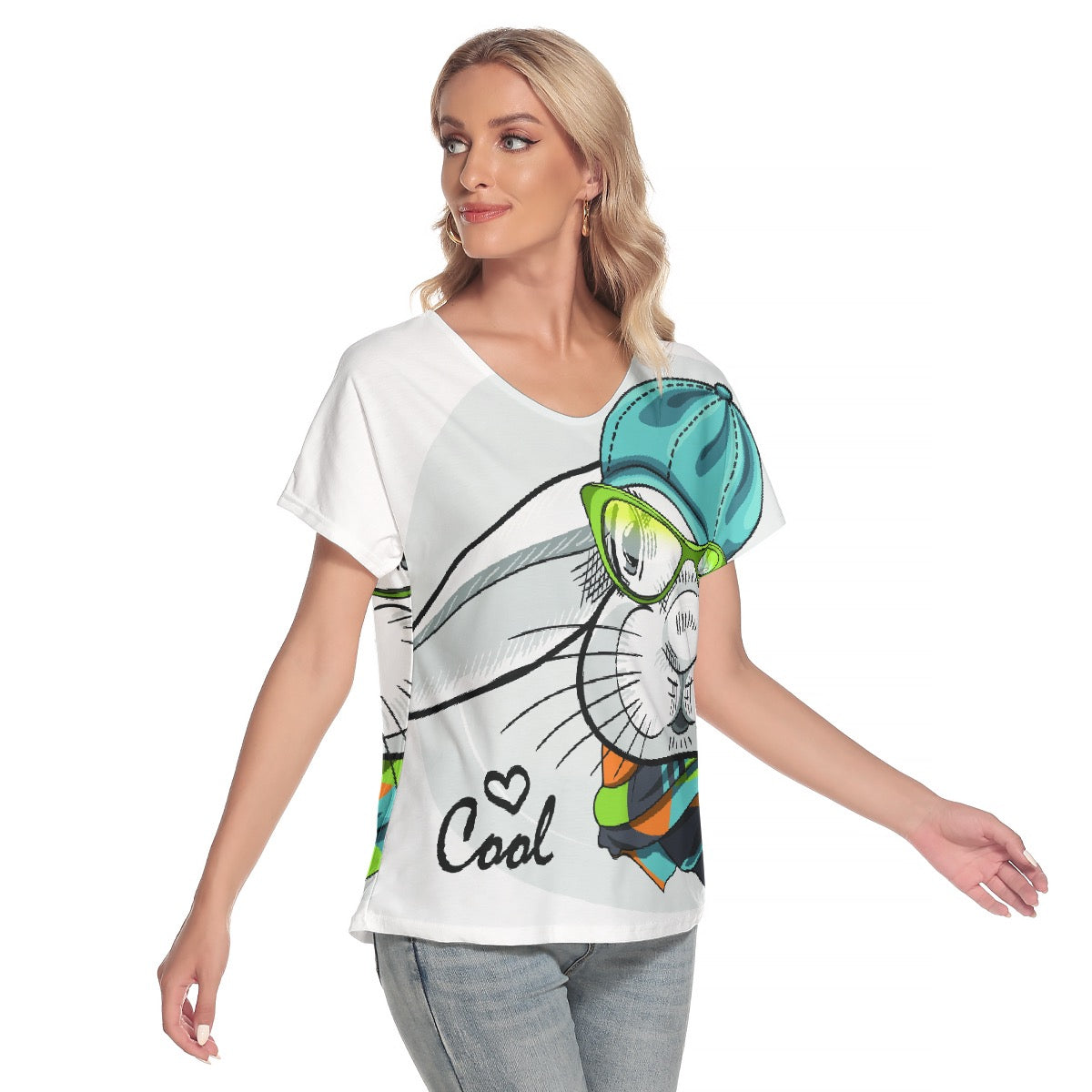 All-Over Print Women's Loose V-neck Short Sleeve T-shirt