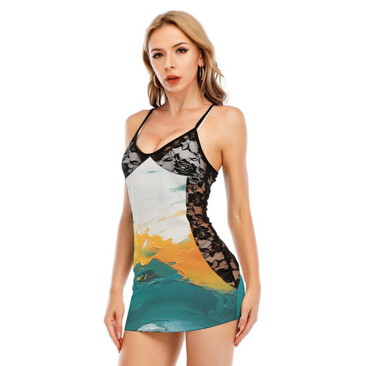 All-Over Print Women's Black Lace Cami Dress