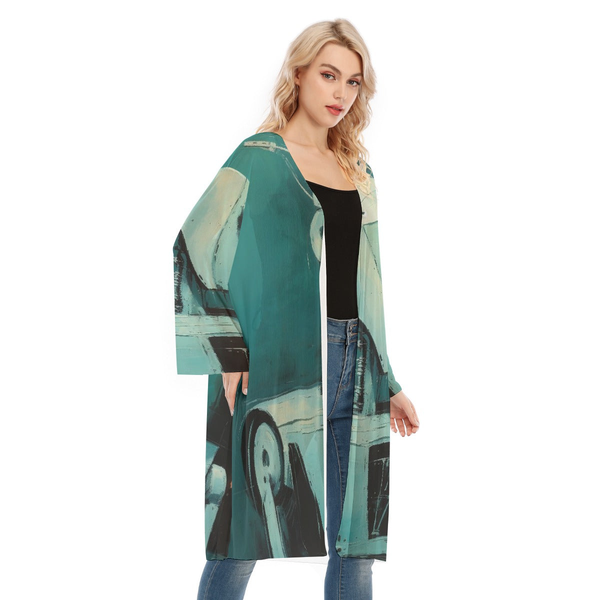 All- Over Print Women's Long Sleeve Mesh Cardigan