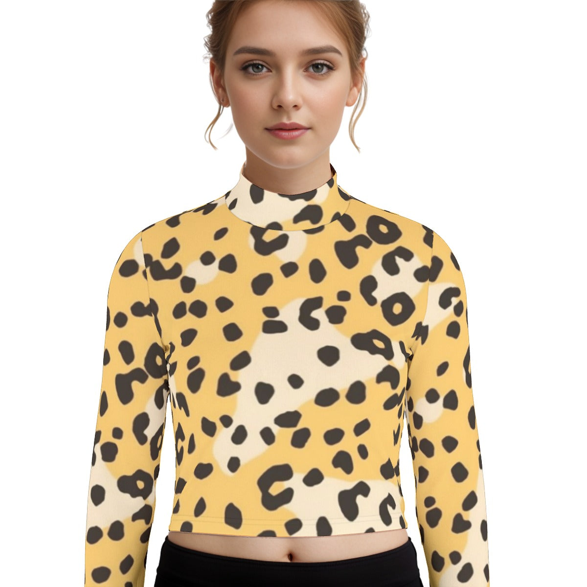 Eco-Friendly All-Over Print Women's Turtleneck T-shirt With Long Sleeve