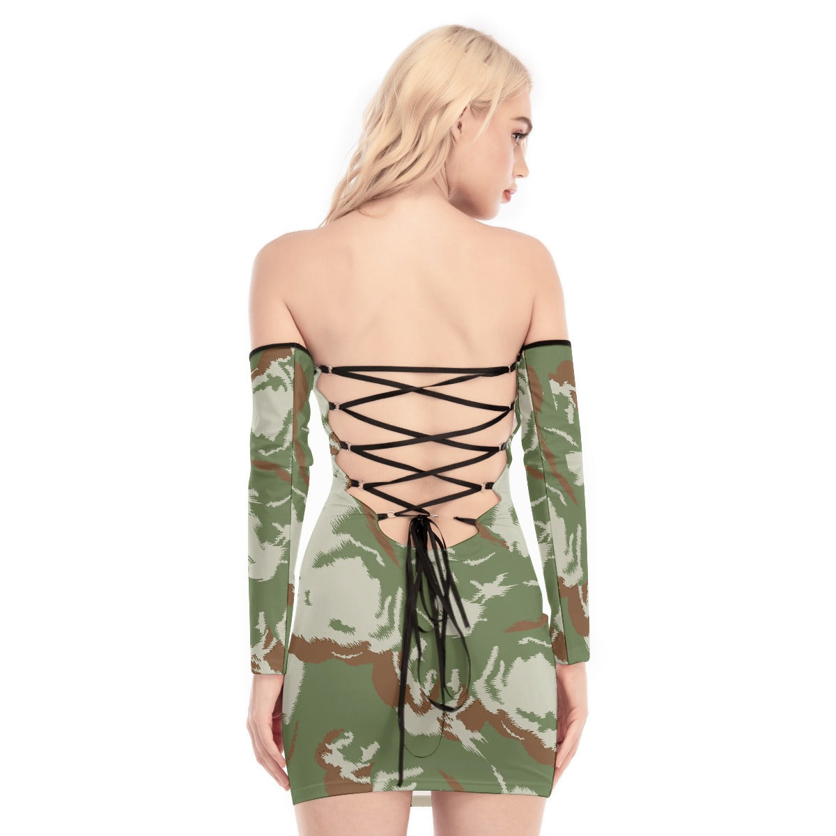 All-Over Print Women's Off-shoulder Back Lace-up Dress