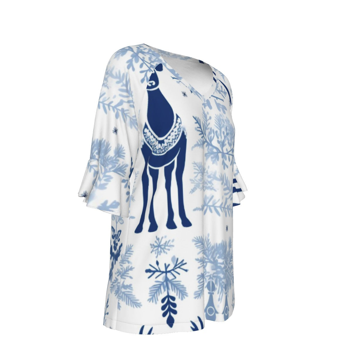 All-Over Print V-neck Women's T-shirt With Bell Sleeve