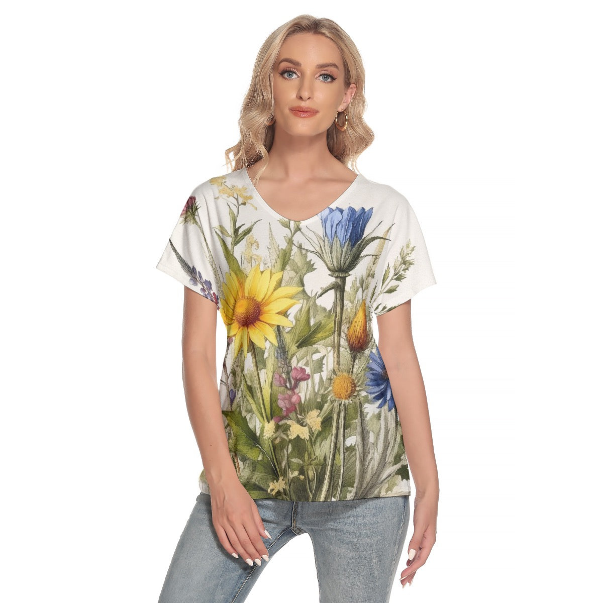 All-Over Print Women's Loose V-neck Short Sleeve T-shirt